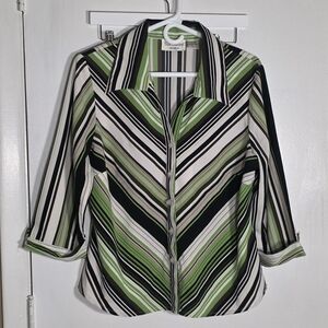 Striped Green and Black Button Women's Stretchy Top